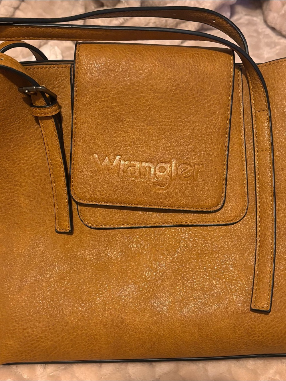 Wrangler Tan Leather Shoulder Bag with Embossed Logo